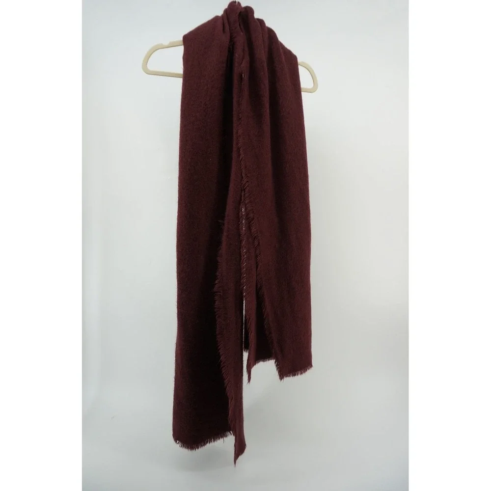 Free People Oversized layering Scarf Boho Cozy Frayed Burgundy Wine Red OS